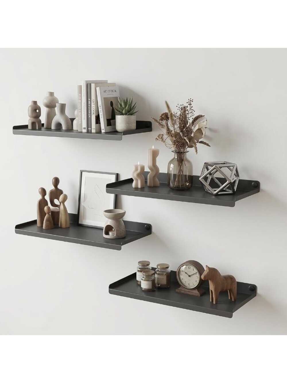 Set of 4 Heavy-Duty Metal Floating Wall Shelves - Rust-Proof Bathroom & Home